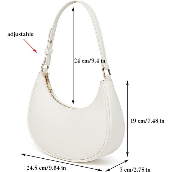 Women White Retro Classic Clutch Shoulder Tote Hand Bag With Zipper Closure - Picture 5 of 7